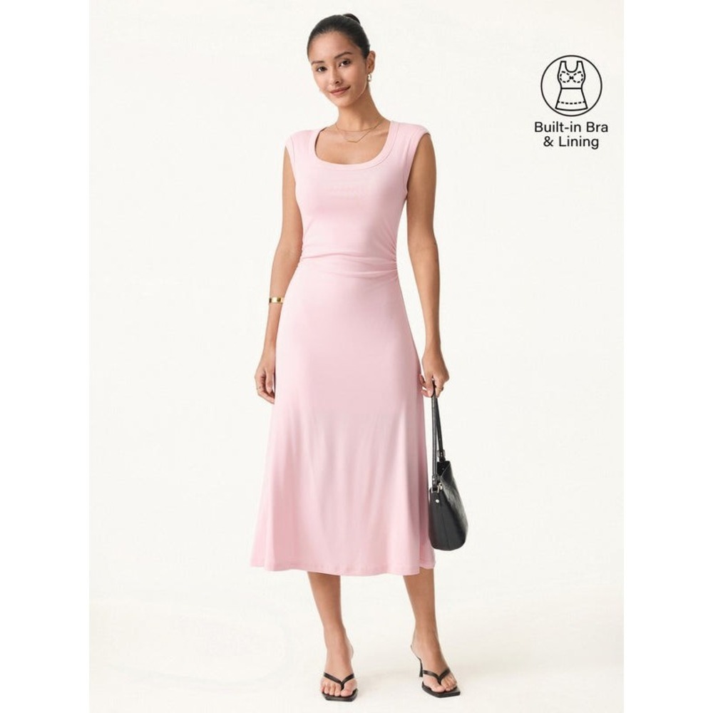 OGL Move NWT Medium Eco-SkinKiss® Scoop Neck Side Ruched New Airy Bra Midi Dress